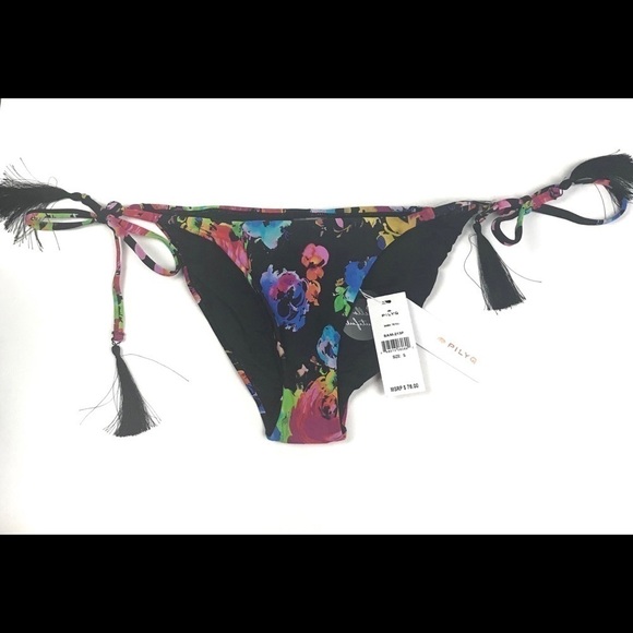 PilyQ Floral Tassel Black Swim Bikini Small - Picture 1 of 4